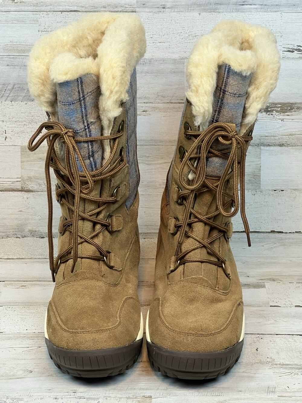 Bearpaw Lotus Suede Water-Proof Lace-Up Winter Boots Women’s US 10 Brown Plaid